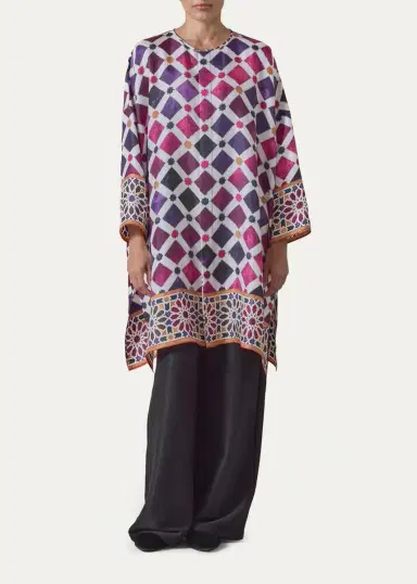 Eskandar Wide Bound Neck Shirt - Very Long With Slits | Thumbnail 2 Eskandar Wide Bound Neck Shirt - Very Long With Slits | Thumbnail 2