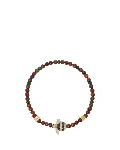 GRACE WINFREY 18K Yellow Gold Poconos Beaded Bee Necklace With Diamonds, Wood, and Green Jade, 15"L | Thumbnail 2 GRACE WINFREY 18K Yellow Gold Poconos Beaded Bee Necklace With Diamonds, Wood, and Green Jade, 15"L | Thumbnail 2