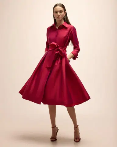 Rickie Freeman for Teri Jon 3/4-Sleeve Belted Midi Shirtdress | Thumbnail 3 Rickie Freeman for Teri Jon 3/4-Sleeve Belted Midi Shirtdress | Thumbnail 3