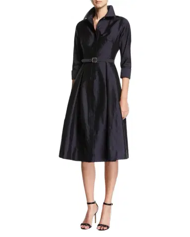 Rickie Freeman for Teri Jon 3/4-Sleeve Belted Midi Shirtdress | Thumbnail 1 Rickie Freeman for Teri Jon 3/4-Sleeve Belted Midi Shirtdress | Thumbnail 1