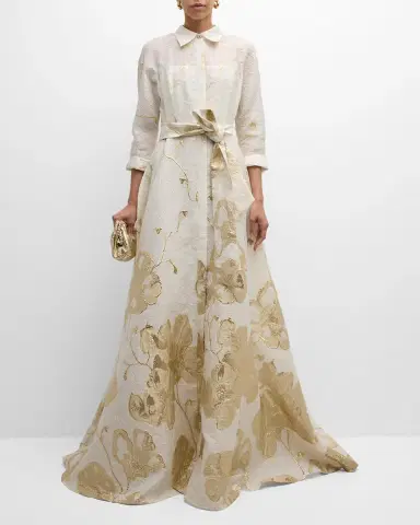 Rickie Freeman for Teri Jon A-Line Metallic Jacquard Shirt Gown | Thumbnail 2 Rickie Freeman for Teri Jon A-Line Metallic Jacquard Shirt Gown | Thumbnail 2