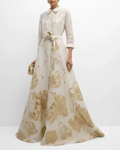 Rickie Freeman for Teri Jon A-Line Metallic Jacquard Shirt Gown | Thumbnail 3 Rickie Freeman for Teri Jon A-Line Metallic Jacquard Shirt Gown | Thumbnail 3