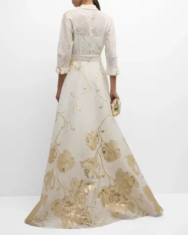 Rickie Freeman for Teri Jon A-Line Metallic Jacquard Shirt Gown | Thumbnail 4 Rickie Freeman for Teri Jon A-Line Metallic Jacquard Shirt Gown | Thumbnail 4