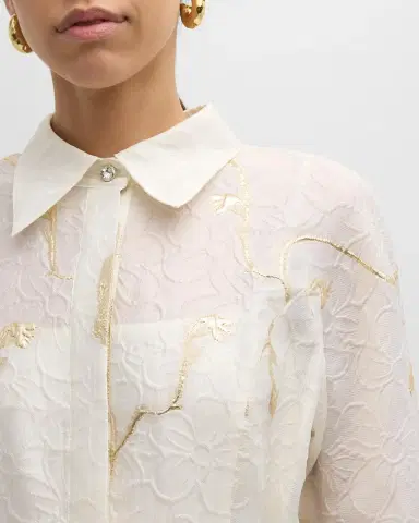 Rickie Freeman for Teri Jon A-Line Metallic Jacquard Shirt Gown | Thumbnail 5 Rickie Freeman for Teri Jon A-Line Metallic Jacquard Shirt Gown | Thumbnail 5