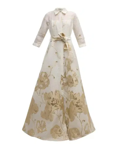 Rickie Freeman for Teri Jon A-Line Metallic Jacquard Shirt Gown | Thumbnail 1 Rickie Freeman for Teri Jon A-Line Metallic Jacquard Shirt Gown | Thumbnail 1