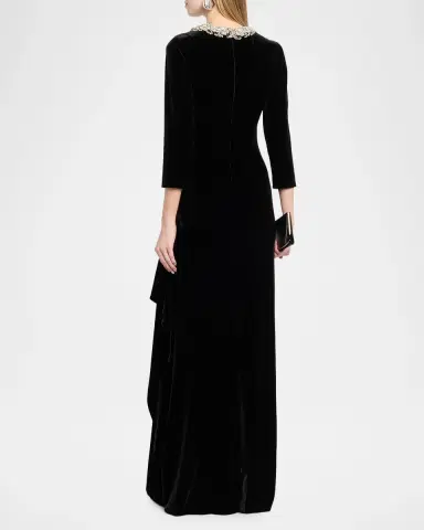 Rickie Freeman for Teri Jon Draped Rhinestone-Collar Velvet Column Gown | Thumbnail 3 Rickie Freeman for Teri Jon Draped Rhinestone-Collar Velvet Column Gown | Thumbnail 3