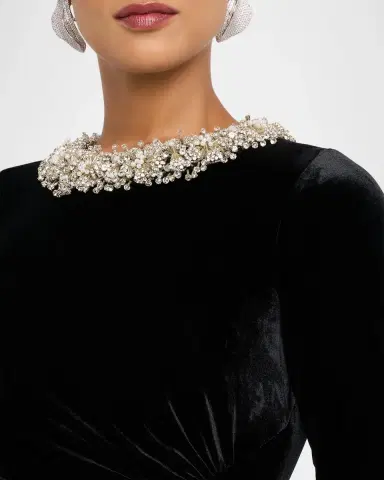 Rickie Freeman for Teri Jon Draped Rhinestone-Collar Velvet Column Gown | Thumbnail 5 Rickie Freeman for Teri Jon Draped Rhinestone-Collar Velvet Column Gown | Thumbnail 5