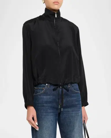 Lafayette 148 New York Turtleneck Stretch Georgette Bomber Jacket | Thumbnail 4 Lafayette 148 New York Turtleneck Stretch Georgette Bomber Jacket | Thumbnail 4