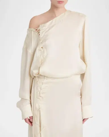 Ferragamo Satin Lace-Up Blouse | Thumbnail 4 Ferragamo Satin Lace-Up Blouse | Thumbnail 4