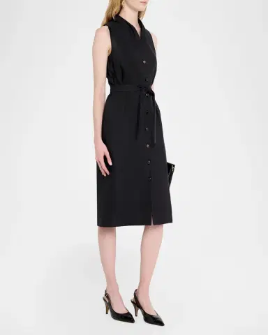Max Mara Navetta Sleeveless Belted Linen Button-Front Midi Dress | Thumbnail 4 Max Mara Navetta Sleeveless Belted Linen Button-Front Midi Dress | Thumbnail 4