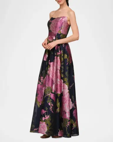 Kay Unger New York Willow Floral Metallic Organza Gown | Thumbnail 4 Kay Unger New York Willow Floral Metallic Organza Gown | Thumbnail 4