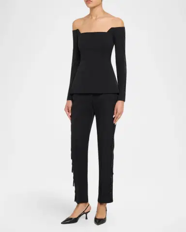 Lela Rose Off-The-Shoulder Stretch Cotton Long-Sleeve Top | Thumbnail 2 Lela Rose Off-The-Shoulder Stretch Cotton Long-Sleeve Top | Thumbnail 2