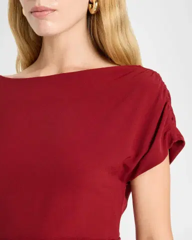 Lela Rose High-Neck Ruched Fluid Crepe Slit Midi Dress | Thumbnail 5 Lela Rose High-Neck Ruched Fluid Crepe Slit Midi Dress | Thumbnail 5