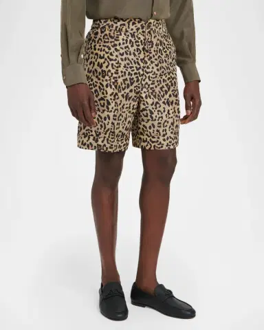 Valentino Garavani Men's Silk Leopard-Print Bermuda Shorts | Thumbnail 4 Valentino Garavani Men's Silk Leopard-Print Bermuda Shorts | Thumbnail 4