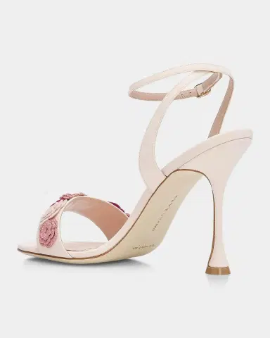Manolo Blahnik Floral Appliqué Silk Stiletto Sandals | Thumbnail 3 Manolo Blahnik Floral Appliqué Silk Stiletto Sandals | Thumbnail 3