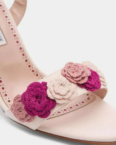 Manolo Blahnik Floral Appliqué Silk Stiletto Sandals | Thumbnail 6 Manolo Blahnik Floral Appliqué Silk Stiletto Sandals | Thumbnail 6