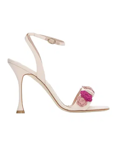 Manolo Blahnik Floral Appliqué Silk Stiletto Sandals | Thumbnail 1 Manolo Blahnik Floral Appliqué Silk Stiletto Sandals | Thumbnail 1