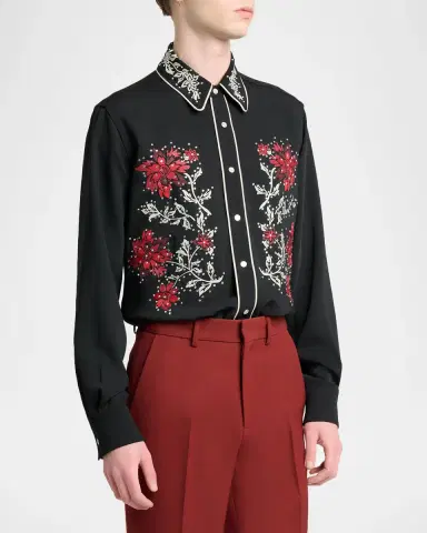 AMIRI Men's Flow Crystal-Embellished Floral Dress Shirt | Thumbnail 4 AMIRI Men's Flow Crystal-Embellished Floral Dress Shirt | Thumbnail 4