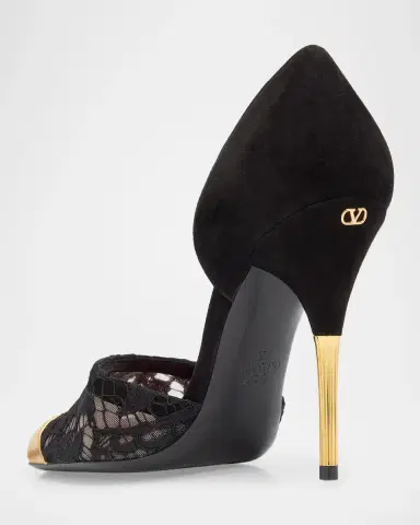 Valentino Garavani D 'Orsay Lace-Embellished Suede Pump | Thumbnail 2 Valentino Garavani D 'Orsay Lace-Embellished Suede Pump | Thumbnail 2