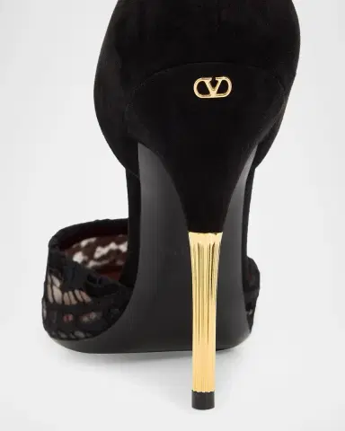 Valentino Garavani D 'Orsay Lace-Embellished Suede Pump | Thumbnail 3 Valentino Garavani D 'Orsay Lace-Embellished Suede Pump | Thumbnail 3