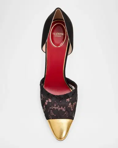 Valentino Garavani D 'Orsay Lace-Embellished Suede Pump | Thumbnail 4 Valentino Garavani D 'Orsay Lace-Embellished Suede Pump | Thumbnail 4