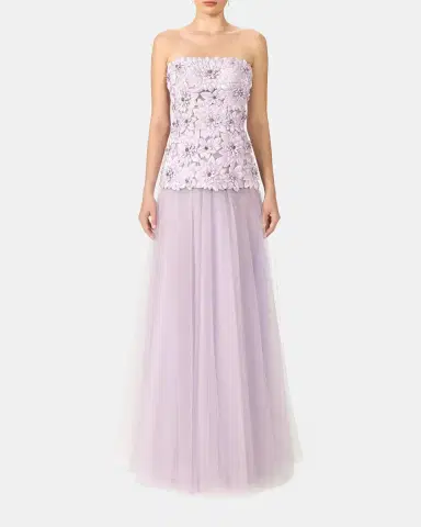 Costarellos Gisella Petal Embellished Strapless Drop-Waist Tulle Gown | Thumbnail 2 Costarellos Gisella Petal Embellished Strapless Drop-Waist Tulle Gown | Thumbnail 2