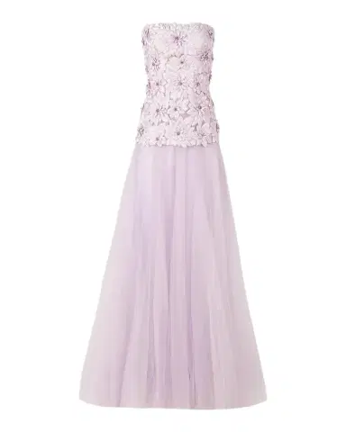 Costarellos Gisella Petal Embellished Strapless Drop-Waist Tulle Gown | Thumbnail 1 Costarellos Gisella Petal Embellished Strapless Drop-Waist Tulle Gown | Thumbnail 1