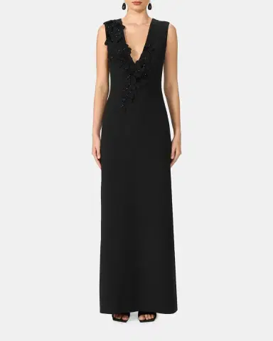 Costarellos Jevi Embellished V-Neck Crepe Sleeveless Column Gown | Thumbnail 2 Costarellos Jevi Embellished V-Neck Crepe Sleeveless Column Gown | Thumbnail 2