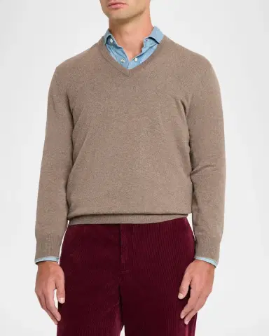 Brunello Cucinelli Men's Cashmere V-Neck Sweater | Thumbnail 4 Brunello Cucinelli Men's Cashmere V-Neck Sweater | Thumbnail 4