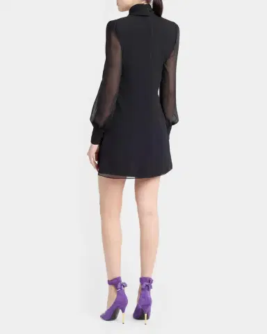 Valentino Garavani Mock-Neck Draped Silk Georgette Mini Dress | Thumbnail 3 Valentino Garavani Mock-Neck Draped Silk Georgette Mini Dress | Thumbnail 3