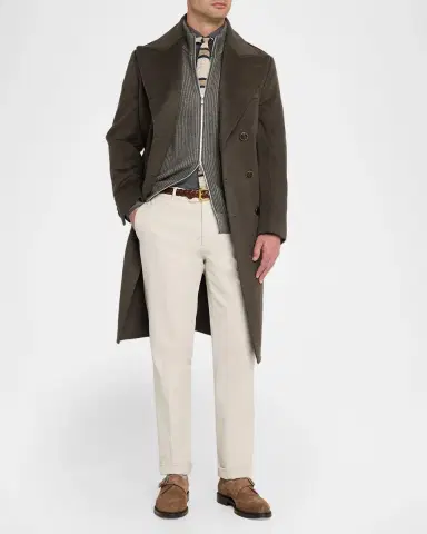 Brunello Cucinelli Men's Wool Mid-Length Double-Breasted Overcoat | Thumbnail 4 Brunello Cucinelli Men's Wool Mid-Length Double-Breasted Overcoat | Thumbnail 4