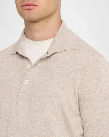 Brunello Cucinelli Men's Cashmere Long-Sleeve Polo Shirt | Thumbnail 5 Brunello Cucinelli Men's Cashmere Long-Sleeve Polo Shirt | Thumbnail 5
