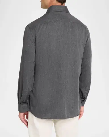Brunello Cucinelli Men's Cotton and Cashmere Diagonal Flannel Button-Down Shirt | Thumbnail 3 Brunello Cucinelli Men's Cotton and Cashmere Diagonal Flannel Button-Down Shirt | Thumbnail 3