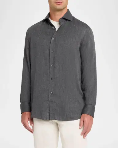 Brunello Cucinelli Men's Cotton and Cashmere Diagonal Flannel Button-Down Shirt | Thumbnail 4 Brunello Cucinelli Men's Cotton and Cashmere Diagonal Flannel Button-Down Shirt | Thumbnail 4