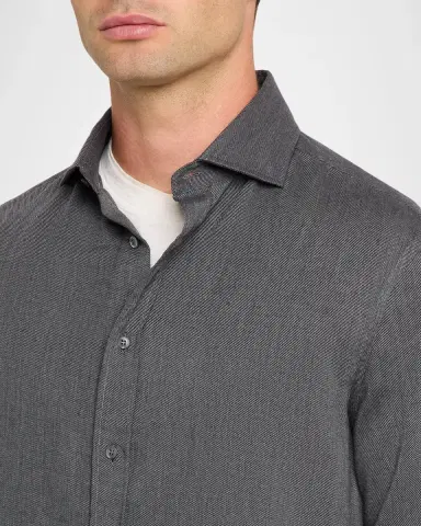 Brunello Cucinelli Men's Cotton and Cashmere Diagonal Flannel Button-Down Shirt | Thumbnail 5 Brunello Cucinelli Men's Cotton and Cashmere Diagonal Flannel Button-Down Shirt | Thumbnail 5
