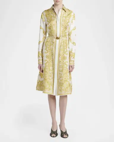 Versace New Baroque Silk Twill Belted Midi Shirtdress | Thumbnail 2 Versace New Baroque Silk Twill Belted Midi Shirtdress | Thumbnail 2