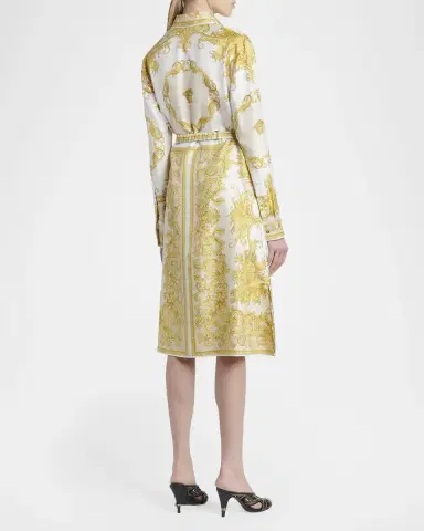 Versace New Baroque Silk Twill Belted Midi Shirtdress | Thumbnail 3 Versace New Baroque Silk Twill Belted Midi Shirtdress | Thumbnail 3