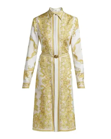 Versace New Baroque Silk Twill Belted Midi Shirtdress | Thumbnail 1 Versace New Baroque Silk Twill Belted Midi Shirtdress | Thumbnail 1