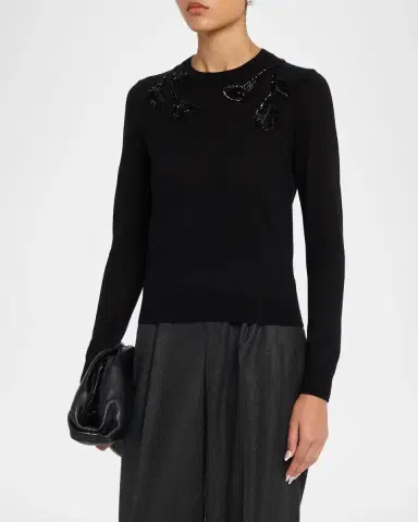 Carolina Herrera Embroidered Wool & Silk-Blend Long-Sleeve Sweater | Thumbnail 4 Carolina Herrera Embroidered Wool & Silk-Blend Long-Sleeve Sweater | Thumbnail 4