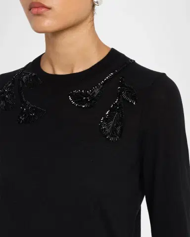 Carolina Herrera Embroidered Wool & Silk-Blend Long-Sleeve Sweater | Thumbnail 5 Carolina Herrera Embroidered Wool & Silk-Blend Long-Sleeve Sweater | Thumbnail 5