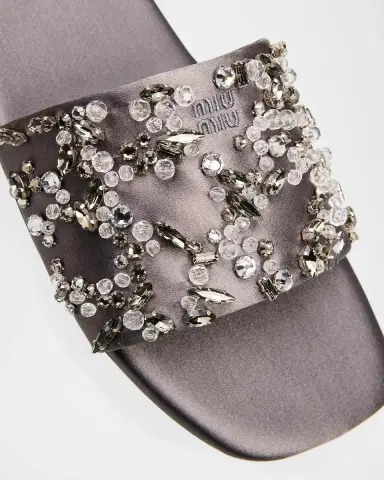 Miu Miu Embellished Satin Slide Sandals | Thumbnail 5 Miu Miu Embellished Satin Slide Sandals | Thumbnail 5