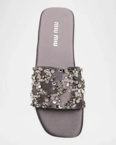 Miu Miu Embellished Satin Slide Sandals | Thumbnail 6 Miu Miu Embellished Satin Slide Sandals | Thumbnail 6