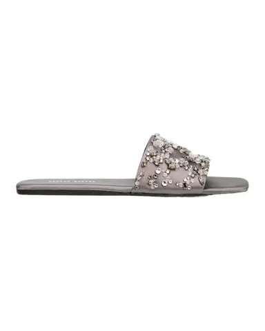 Miu Miu Embellished Satin Slide Sandals | Thumbnail 1 Miu Miu Embellished Satin Slide Sandals | Thumbnail 1