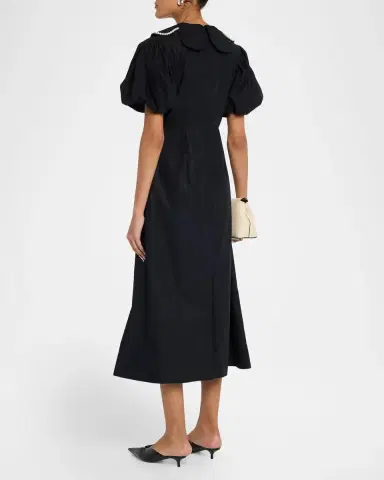 Simone Rocha Pearly-Beaded Collar Puff-Sleeve Midi Dress | Thumbnail 3 Simone Rocha Pearly-Beaded Collar Puff-Sleeve Midi Dress | Thumbnail 3