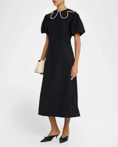 Simone Rocha Pearly-Beaded Collar Puff-Sleeve Midi Dress | Thumbnail 4 Simone Rocha Pearly-Beaded Collar Puff-Sleeve Midi Dress | Thumbnail 4