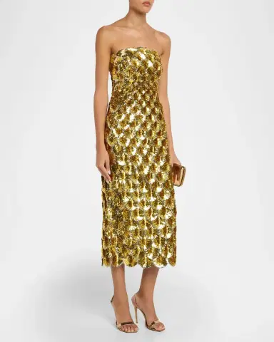 Oscar de la Renta Strapless Scallop Sequined Midi Cocktail Dress | Thumbnail 4 Oscar de la Renta Strapless Scallop Sequined Midi Cocktail Dress | Thumbnail 4