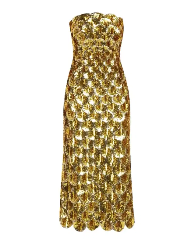 Strapless Scallop Sequined Midi Cocktail Dress Strapless Scallop Sequined Midi Cocktail Dress