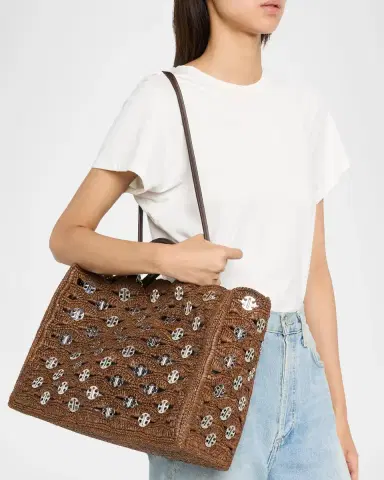 Rabanne Scalloped Disc-Embellished Raffia Tote Bag | Thumbnail 2 Rabanne Scalloped Disc-Embellished Raffia Tote Bag | Thumbnail 2