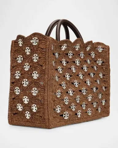 Rabanne Scalloped Disc-Embellished Raffia Tote Bag | Thumbnail 3 Rabanne Scalloped Disc-Embellished Raffia Tote Bag | Thumbnail 3