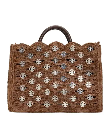 Rabanne Scalloped Disc-Embellished Raffia Tote Bag | Thumbnail 1 Rabanne Scalloped Disc-Embellished Raffia Tote Bag | Thumbnail 1